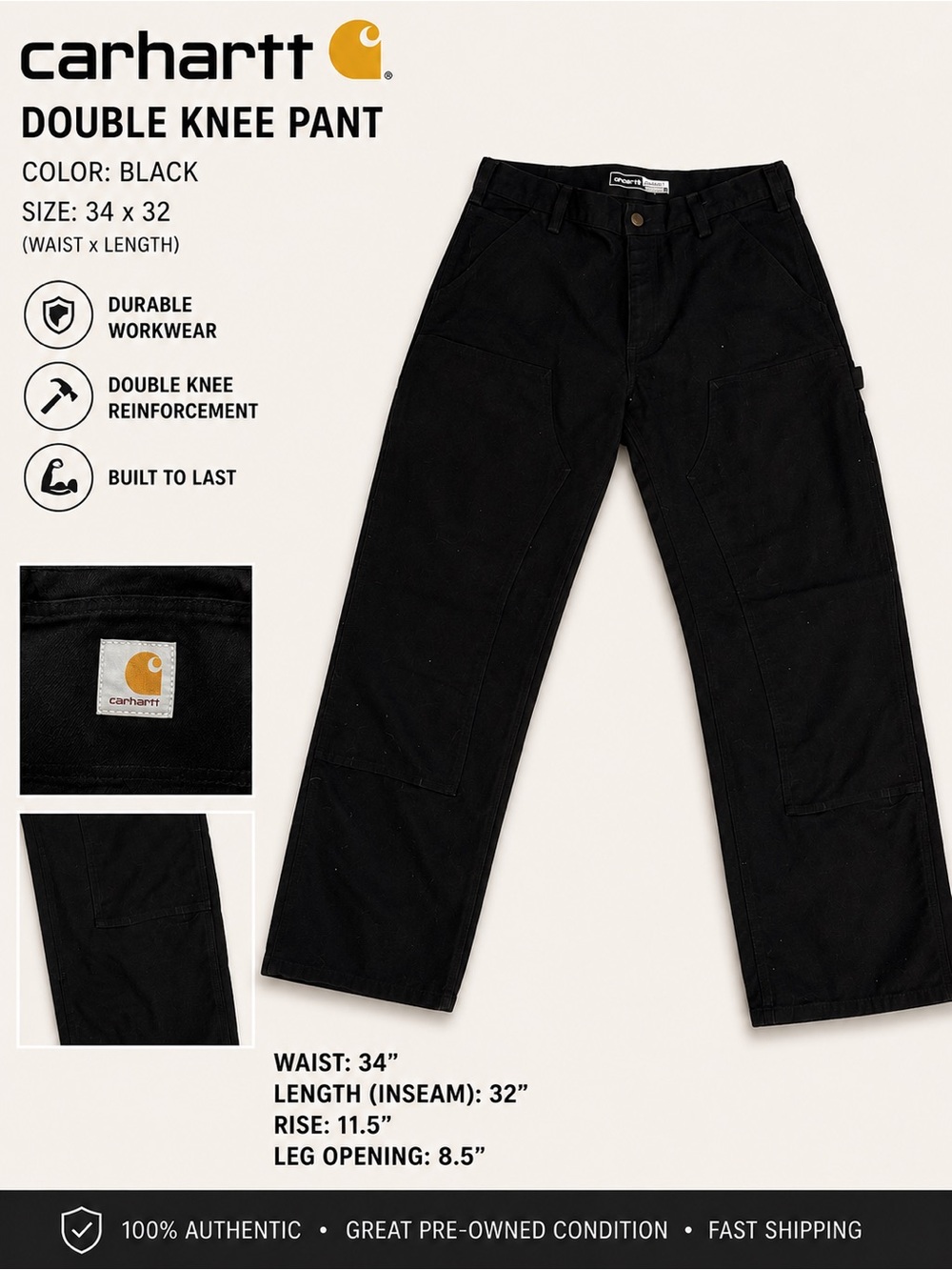 Carhartt Black Relaxed Fit Work Pants